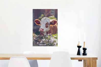 Leinwandbilder - 60x90 cm - Kuh - Blumen - Licht (Gr. 60x90 cm)