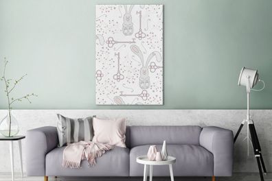 Leinwandbilder - 80x120 cm - Kaninchen - Rosa - Weiß - Muster (Gr. 80x120 cm)