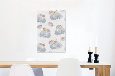 Leinwandbilder - 60x90 cm - Design - Elefant - Blumen (Gr. 60x90 cm)