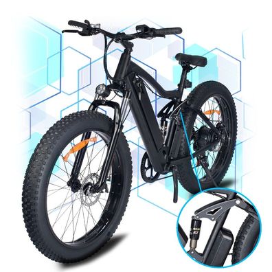 26" E Bike mit Doppelter Stoßdämpfer, Herren/ Damen Elektrofahrrad, E-Mountainbike