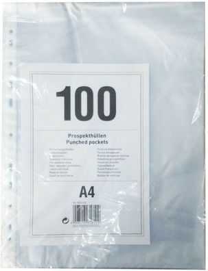 100 Prospekthüllen DIN A4 genarbt mit Lochrand NEU OVP (Gr. DIN A4)