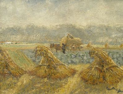 Ewald Mühlen/1943/ Ölgemälde/ Bild/ Gemälde/ Ernte bei Neersen/ signiert (Gr. Klein)