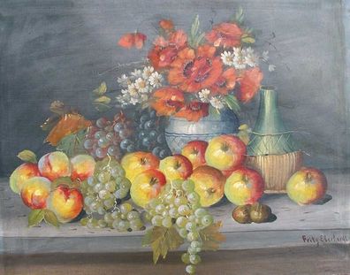 Klatschmohn mit Früchten/ Gemälde/ Stillleben/ signiert/1452 (Gr. Mittel)