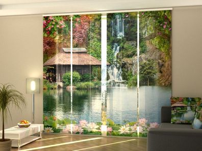 Foto-Schiebegardine Wasserfall im Frühling, Flächenvorhang mit Motiv, Gardine auf Maß