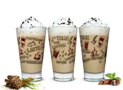 6 Latte Macchiato Gläser 310ml Kaffeegläser Gläser Teegläser mit Kaffee-Aufdruck