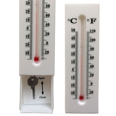 Esschert Design Thermometer mit Schlüsselversteck Versteck für Schlüssel weiss
