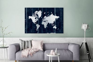 Leinwandbilder - 140x90 cm - Weltkarte - Weiß - Blau (Gr. 140x90 cm)