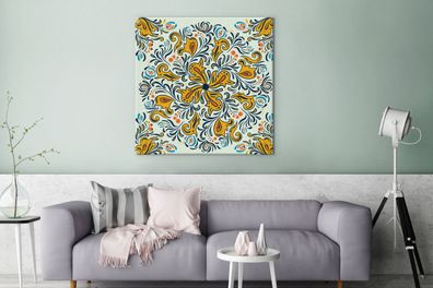 Leinwandbilder - 90x90 cm - Blütenblätter - Gelb - Weiß - Muster (Gr. 90x90 cm)