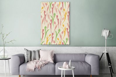 Leinwandbilder - 90x140 cm - Tulpen - Muster - Pastell (Gr. 90x140 cm)