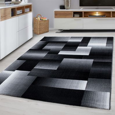 Teppich modern Designer Wohnzimmer Abstrakt Kariert Muster Schwarz Grau Weiß