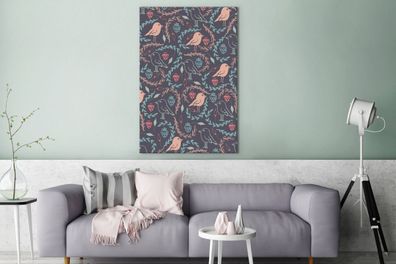 Leinwandbilder - 90x140 cm - Muster Vogel und Frucht (Gr. 90x140 cm)