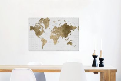 Leinwandbilder - 90x60 cm - Weltkarte - Gold - Glitter (Gr. 90x60 cm)