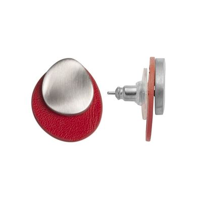 Energetix Ohrstecker 3958-2 aus 2 Elementen mit rotem Leder Ohrschmuck Magnetschmuck