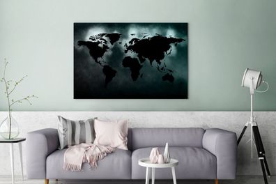 Leinwandbilder - 140x90 cm - Weltkarte - Schwarz - Weiß (Gr. 140x90 cm)