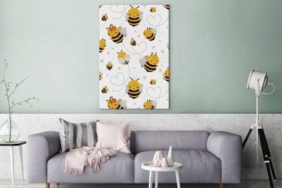 Leinwandbilder - 90x140 cm - Muster - Bienen - Herzen (Gr. 90x140 cm)