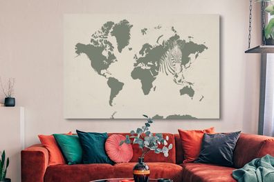 Leinwandbilder - 150x100 cm - Weltkarte - Tiere - Zebra (Gr. 150x100 cm)