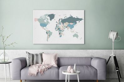 Leinwandbilder - 140x90 cm - Weltkarte - Einfach - Pastell (Gr. 140x90 cm)