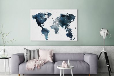 Leinwandbilder - 140x90 cm - Weltkarte - Blau - Abstrakt (Gr. 140x90 cm)