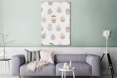 Leinwandbilder - 90x140 cm - Cupcake - Muster - Pastell (Gr. 90x140 cm)