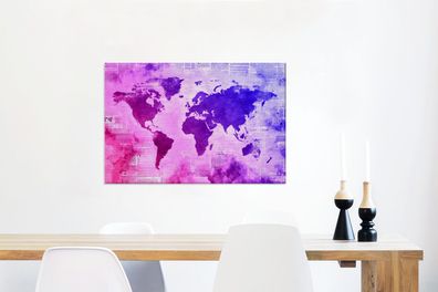 Leinwandbilder - 90x60 cm - Weltkarte - Rosa - Blau (Gr. 90x60 cm)