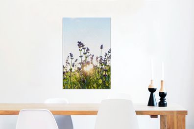 Leinwandbilder - 60x90 cm - Nahaufnahme von Lavendel bei Sonnenuntergang