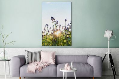 Leinwandbilder - 80x120 cm - Nahaufnahme von Lavendel bei Sonnenuntergang