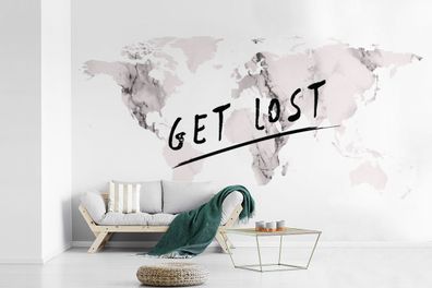 Fototapete - 450x300 cm - Weltkarte - Marmor - Zitat (Gr. 450x300 cm)
