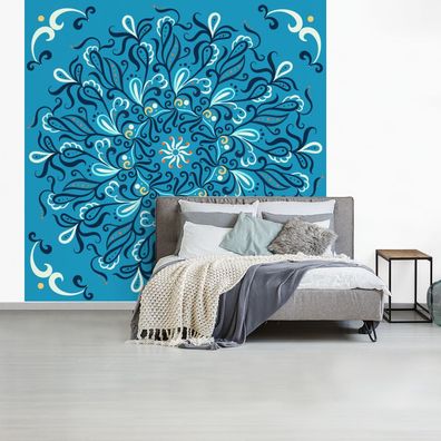 Fototapete - 280x280 cm - Mandala - Blau - Muster (Gr. 280x280 cm)