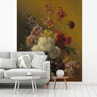 Fototapete - 180x220 cm - Stillleben mit Blumen - Gemälde von G.J.J Van Os