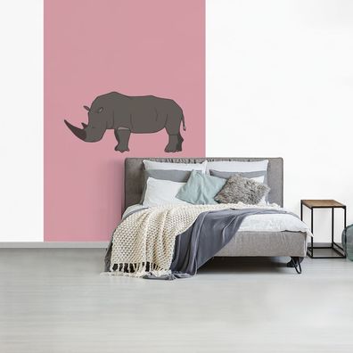 Fototapete - 155x240 cm - Rhinozeros - Kinder - Rosa (Gr. 155x240 cm)