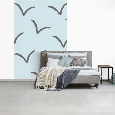Fototapete - 145x220 cm - Vogel - Muster - Grau (Gr. 145x220 cm)