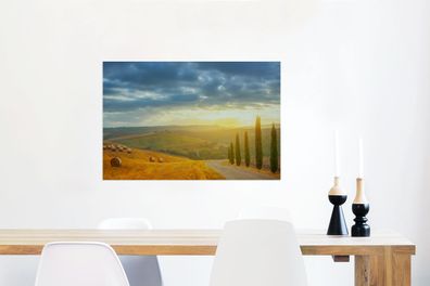 Glasbilder - 90x60 cm - Toskana - Heuballen - Sonne (Gr. 90x60 cm)