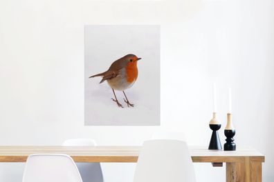Glasbilder - 60x80 cm - Vogel - Rotkehlchen - Schnee (Gr. 60x80 cm)