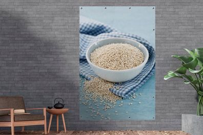 Gartenposter - 120x180 cm - Die gesunde Quinoa in der Porzellanschale
