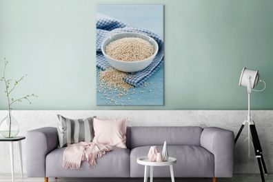 Leinwandbilder - 90x140 cm - Die gesunde Quinoa in der Porzellanschale