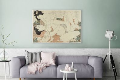 Leinwandbilder - 140x90 cm - Paar beim Liebesspiel - Gemälde von Katsushika Hokusai