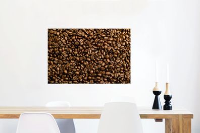 Glasbilder - 90x60 cm - Hellbraune Kaffeebohnen in einem Stapel (Gr. 90x60 cm)