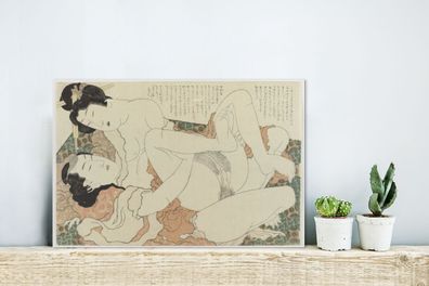 Glasbilder - 30x20 cm - Paar beim Liebesspiel - Gemälde von Katsushika Hokusai