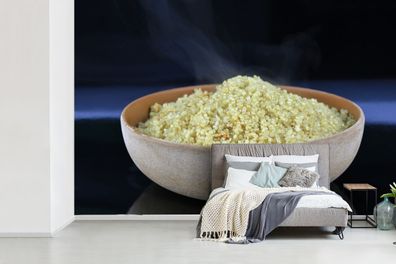 Fototapete - 390x260 cm - Ein Quinoa-Gericht in einer rustikalen Holzschale
