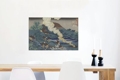 Glasbilder - 90x60 cm - Fischer ziehen ein Netz ein - Gemälde von Katsushika Hokusai