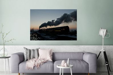 Glasbilder - 120x80 cm - Eine Dampflokomotive am Abend (Gr. 120x80 cm)