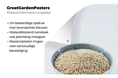 Gartenposter - 40x60 cm - Eine Porzellanschale voller Quinoa-Körner auf einem weißen