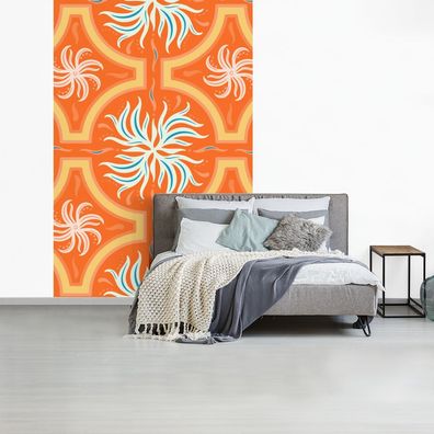 Fototapete - 180x280 cm - Blumen - Blätter - Orange - Muster (Gr. 180x280 cm)