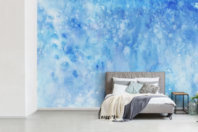 Fototapete - 600x400 cm - Aquarell - Weiß - Blau - Farbton (Gr. 600x400 cm)