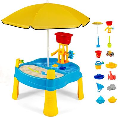 2-in-1 Sand-&Wasserspieltisch 18 teiliger Sandkastentisch Kinderspieltisch Sandkasten