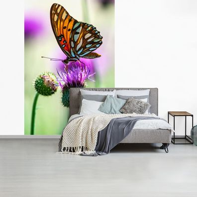 Fototapete - 170x260 cm - Schmetterling - Blumen - Insekten (Gr. 170x260 cm)