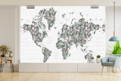 Fototapete - 360x240 cm - Weltkarte - Pflanzen - Rosa (Gr. 360x240 cm)