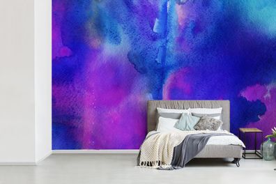 Fototapete - 330x220 cm - Aquarell - Blau - Farbton - Violett (Gr. 330x220 cm)