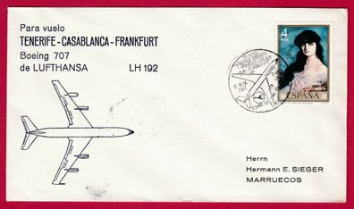 Flugpost-Spanien-Lufthansa Erstflug LH 192-Teneriffa--Casablanca--Frankfurt-