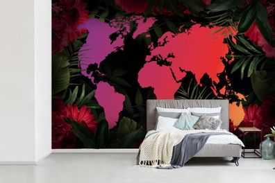 Fototapete - 450x300 cm - Weltkarte - Farben - Dschungel (Gr. 450x300 cm)